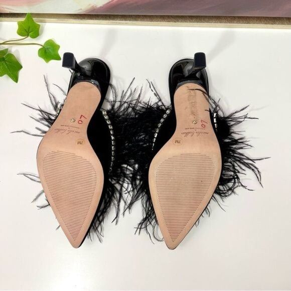 Antonio Melani x Nicola Bathie Liz Ostrich Feathers Rhinestone Suede Dress Mules - Picture 11 of 14